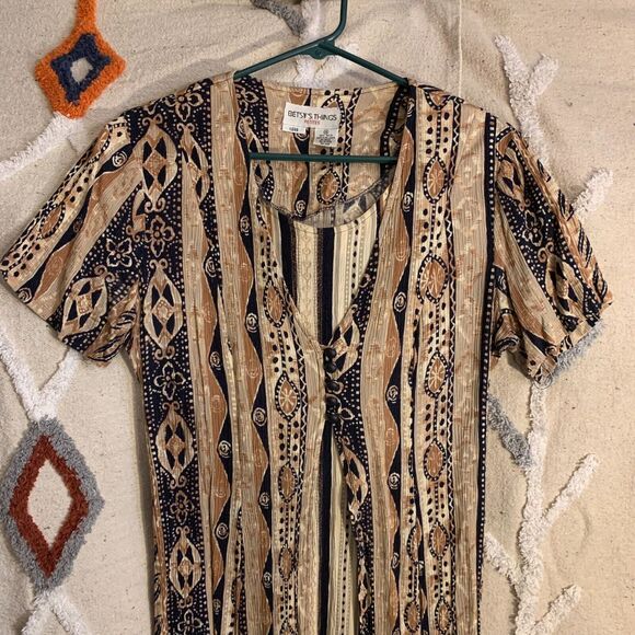 Vintage Dress Womens 90s Y2k Earthy Boho Bohemian Midi Layered Betsy's Things 14 - Picture 2 of 7